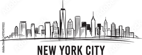 New york city drawing sketch illustration line art minimalist skyline contour graphics template