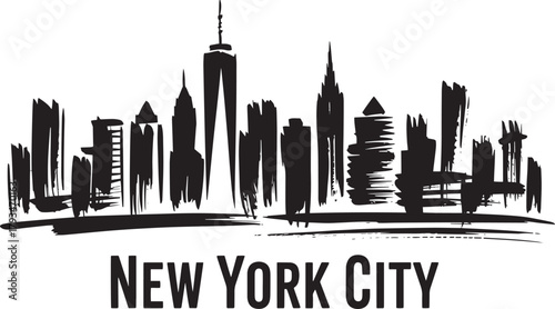 New york city grunge skyline vector silhouette illustration with expressive brush strokes for urban art design