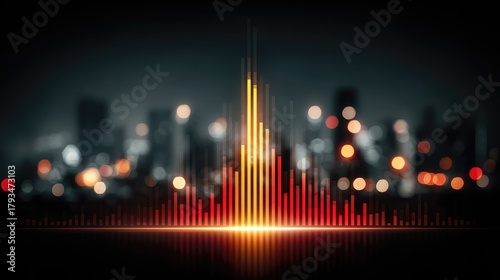 Abstract digital sound wave visualization in a city at night.
