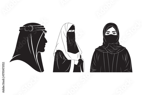 Three diverse islamic women wearing traditional head coverings