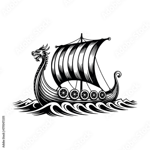 Viking ship vector illustration design