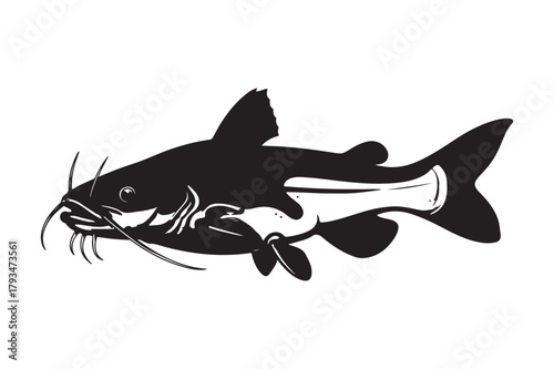 Black silhouette of a catfish with prominent whiskers