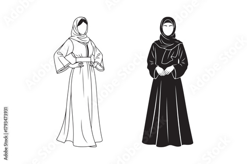 Two women in traditional islamic clothing sketches