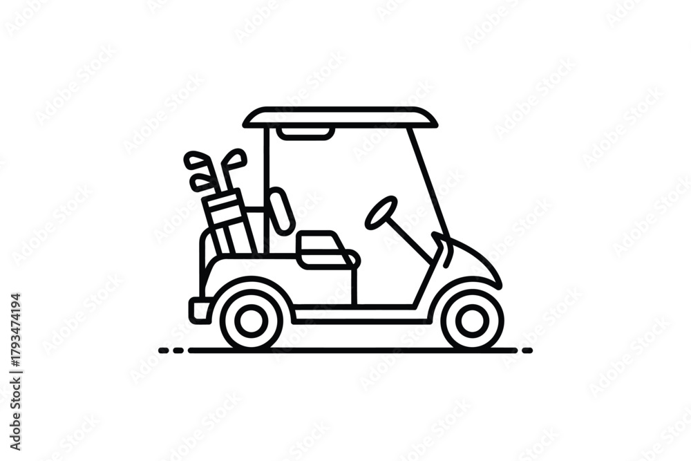 Fototapeta premium A minimalist line art illustration of a golf cart with clubs inside