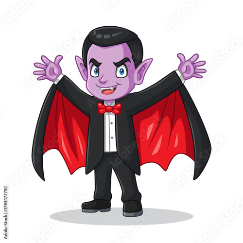 Cartoon little dracula isolated on white background