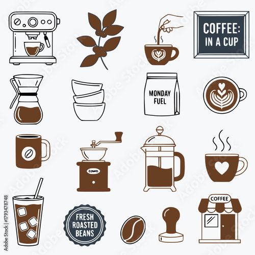 coffee cup icons set.coffee vector set clipart design