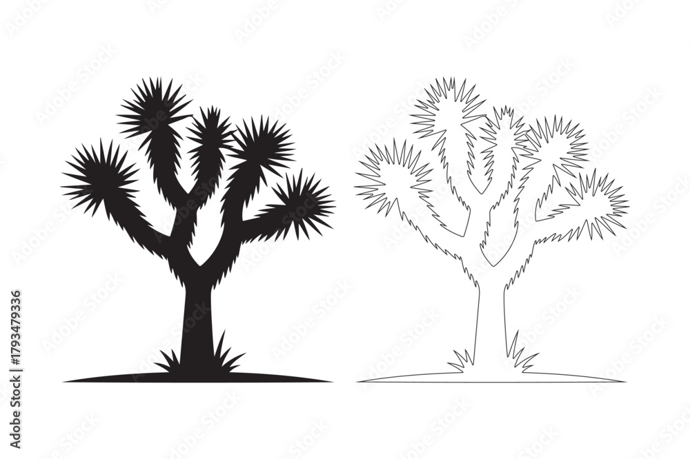Ταπετσαρία Silhouette and line art of a joshua tree