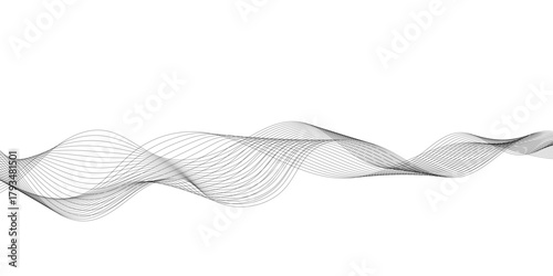 Wavy digital futuristic technology curve ocean lines on transparent background. Thin line wavy abstract vector background. Curve wave seamless pattern. Vector illustration.	