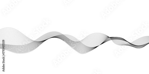 Wavy business curve lines on transparent background. Abstract ocean wave line background. Wave swirl, frequency sound wave, twisted curve lines with blend effect. Vector illustration	