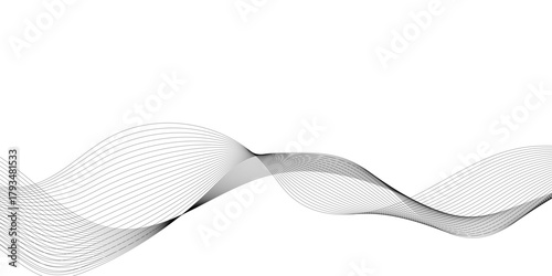 Wavy business curve lines on transparent background. Abstract ocean wave line background. Wave swirl, frequency sound wave, twisted curve lines with blend effect. Vector illustration	
