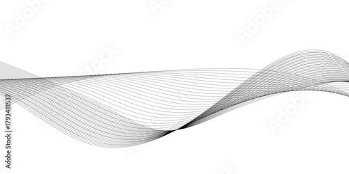 Wavy business curve lines on transparent background. Abstract ocean wave line background. Wave swirl, frequency sound wave, twisted curve lines with blend effect. Vector illustration	