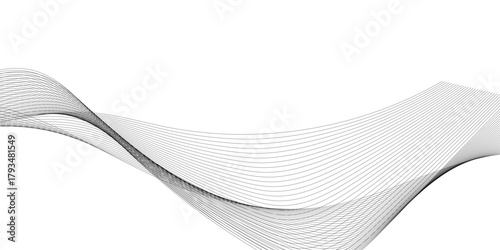Wavy business curve lines on transparent background. Abstract ocean wave line background. Wave swirl, frequency sound wave, twisted curve lines with blend effect. Vector illustration	