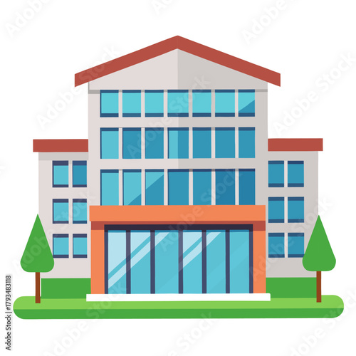  Modern multi-story townhouse. Isolated vector illustration on white background. Front view
