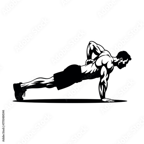 A muscular man performs a single-arm push-up exercise to build strength.