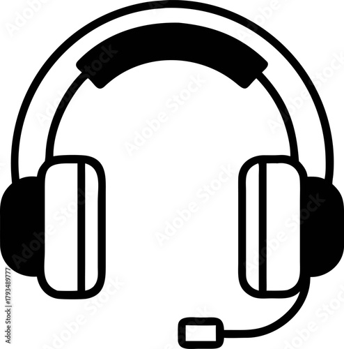 Sleek minimalist black silhouette vector graphic of a professional headset with microphone for clear audio communication