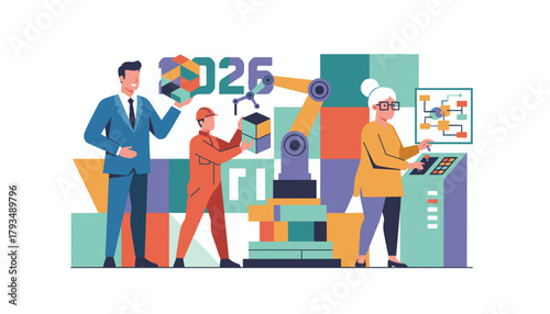 Future industry concepts Diverse team working with automation and robotics for 2025 goals