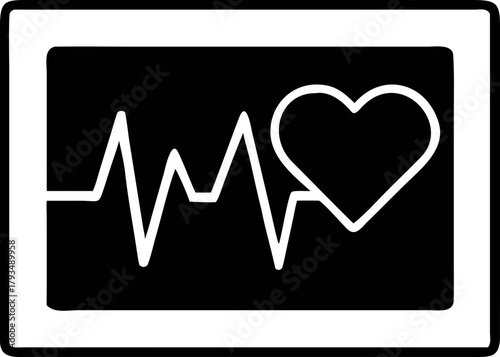 Solid heart monitor silhouette vector art - black electrocardiogram symbol for healthcare and medical concepts