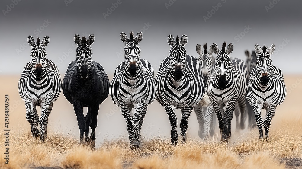 Obraz premium Striking Zebras - A Captivating Group Portrait in the African Savanna.