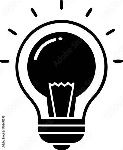 Illustration of a simplified light bulb icon in a solid, dark vector style, featuring a bold outline, and a silhouette representation