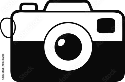 Timeless camera icon, a sleek, stylized vector graphic silhouette depicting a classic photographic instrument design