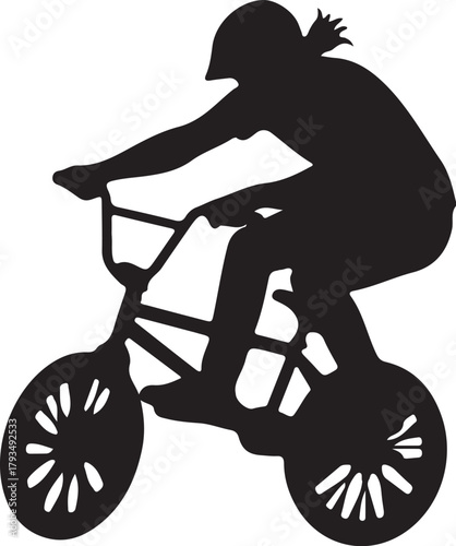 Black silhouette of a person riding aBMX bicycle rider cyclist on transparent background