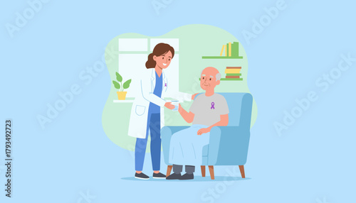 Healthcare worker assists elderly man at home providing care and support for chronic illness awareness