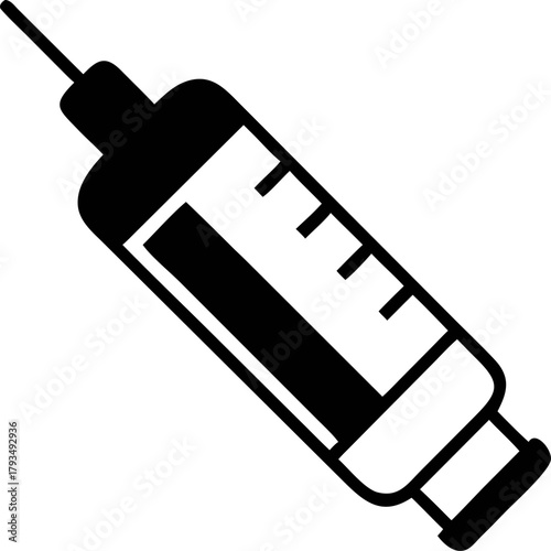 Medical Syringe Icon Vector Graphic Illustration - A Bold Black Silhouette Symbolizing Healthcare, Medicine, and Science