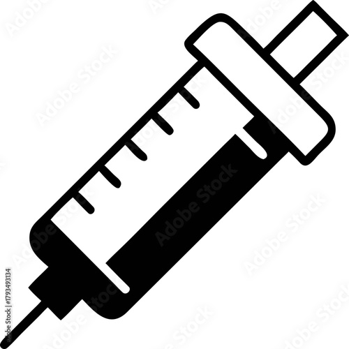 Simple Silhouette Vector Art of a Medical Syringe With Needle, Isolated on White Background, Healthcare Icon