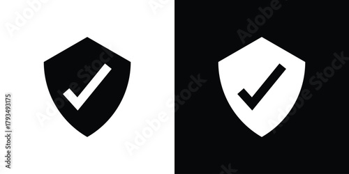 Shield check mark icon solid style collection. flat style symbols