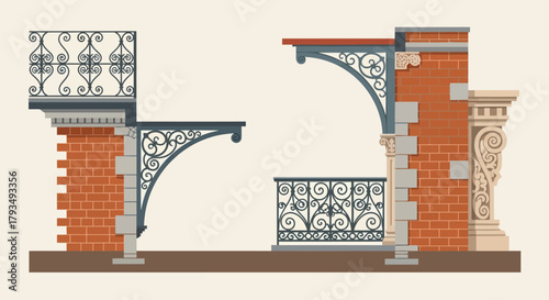 Architectural Balconies and Brackets Illustration.