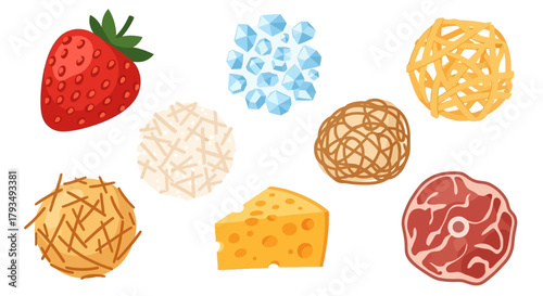 Assortment of Food Items - Strawberry, Cheese, and Meat.
