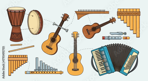 Collection of Various Musical Instruments for Creative Expression.