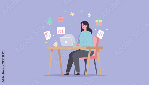 Remote worker finalizing business tasks and analyzing data during the yearend holidays