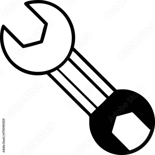 Solid Wrench Tool Black Filled Vector Icon - Minimalist Design for Technical Needs, Repairs, and Mechanical Concepts
