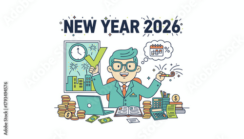 New Year 2026 business success and financial goal achievement Planning and celebrating results
