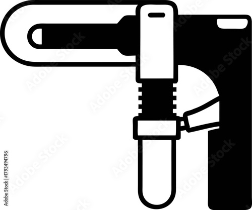 Versatile workshop clamp, a fundamental fastening device, depicted with a strong, clean graphic style in a solid black vector silhouette