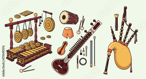 Traditional Musical Instruments Collection from Around the World.