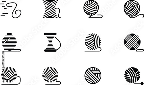 Yarn Icon Set  Knitting, Crochet, and Thread Ball Silhouette Collection Wool and Yarn Icons  Sewing, Craft, and Textile Vector Set