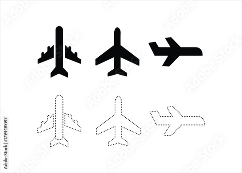 Plane icon set. Flight transport symbol. Airplane icon vector. Travel flat illustration. Travel symbol. 