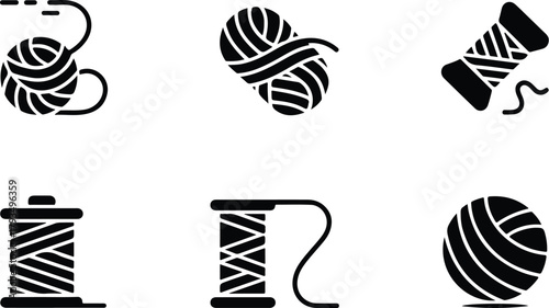 Yarn Icon Set  Knitting, Crochet, and Thread Ball Silhouette Collection Wool and Yarn Icons  Sewing, Craft, and Textile Vector Set