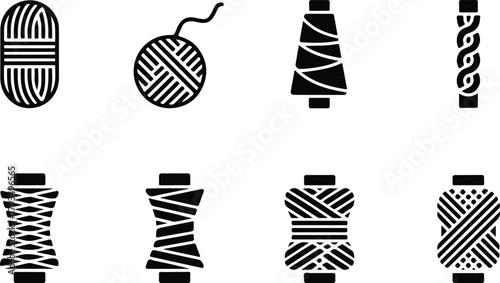 Yarn Icon Set  Knitting, Crochet, and Thread Ball Silhouette Collection Wool and Yarn Icons  Sewing, Craft, and Textile Vector Set