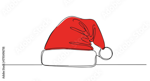 Christmas Hat A One Line Continuous Drawing Illustration of Santa Claus's Iconic Festive Headwear