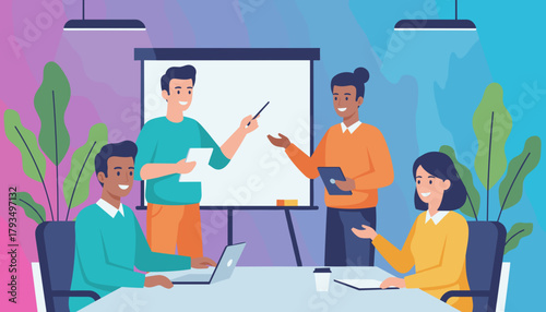 Diverse team presenting ideas in a modern office meeting successful collaboration