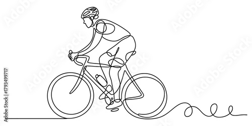 Cyclist riding a road bicycle in continuous one line drawing style, depicting active lifestyle, sport, healthy living and fitness activity Vector