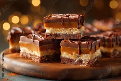 Stacked Chocolate Caramel Squares with Drizzle Topping
