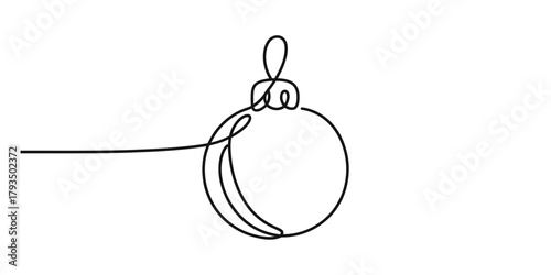 Continuous line drawing of a christmas ornament, minimalist holiday decoration, simple abstract festive seasonal symbol on a white background. Vector