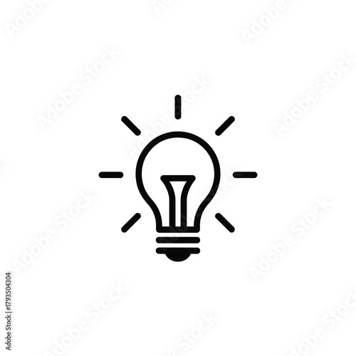 A simple line drawing of a light bulb emitting rays of light.