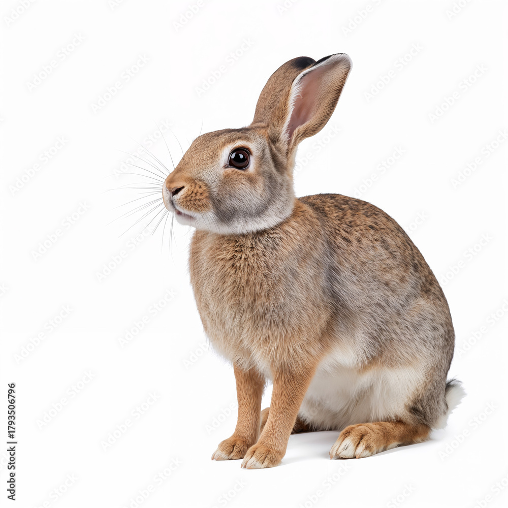 Obraz premium Cute Brown Rabbit Sitting Calmly on a White Background During a Bright Afternoon on transparent