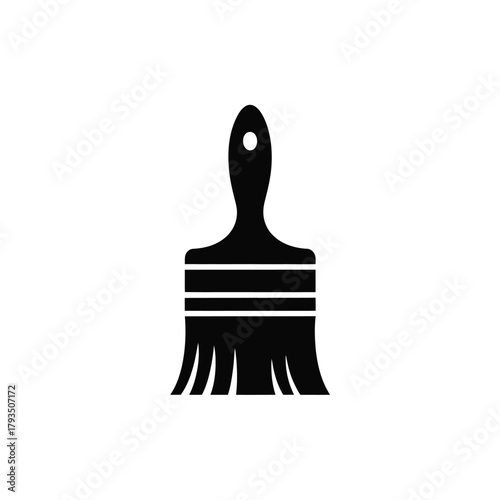 A simple black silhouette of a paintbrush on a white background.
