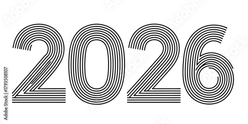 2026 Year Number Design with Lines striped black white date future new calendar graphic illustration abstract modern geometric